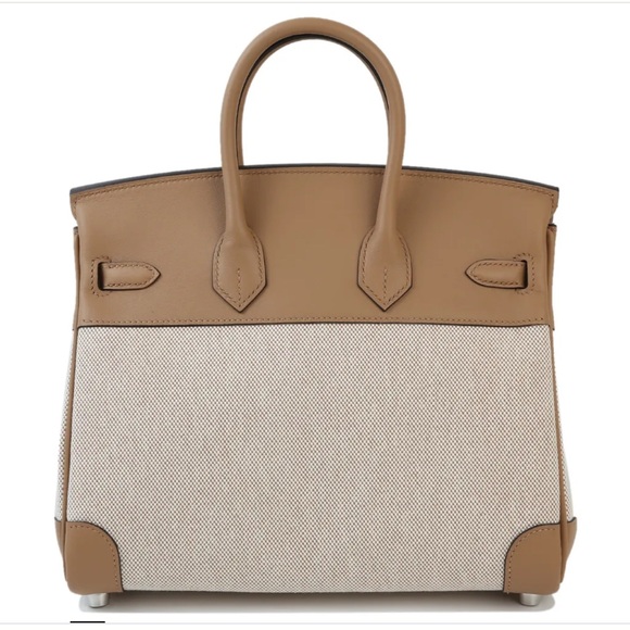 HERMÈS Limited Edition Birkin 25 handbag in Chai Swift leather and Toile H - Picture 5 of 14